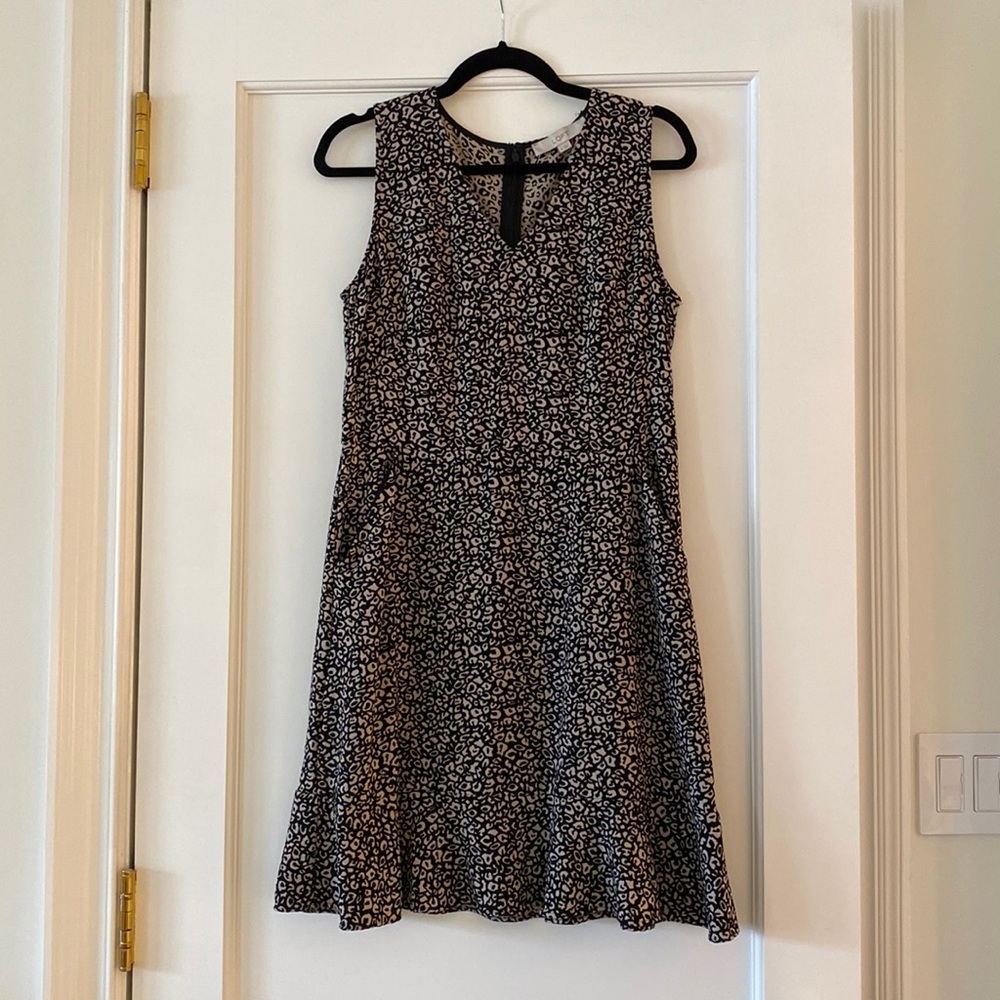 LOFT Leopard Print Sleeveless Dress with Ruffle Bottom